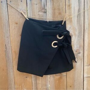 Zara wrap Grommet tie mini skirt A-line black Y2K